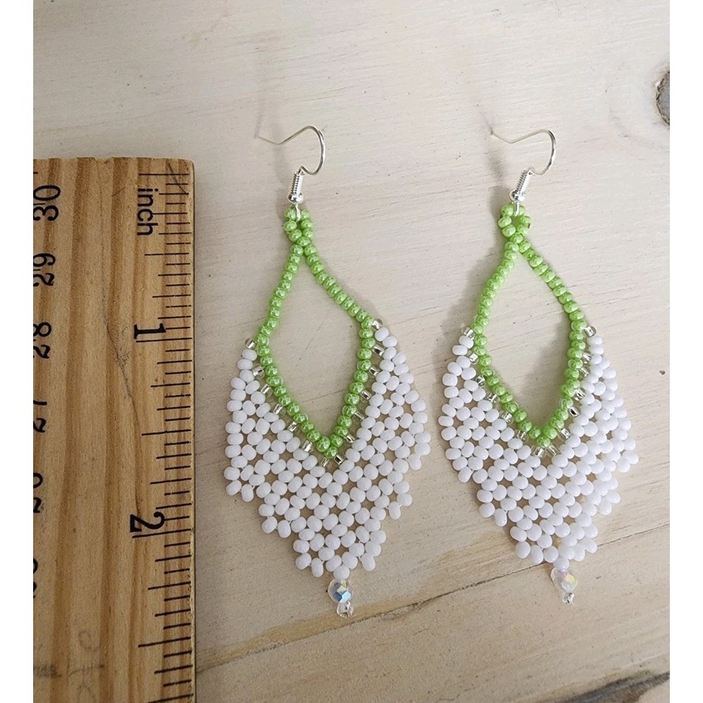 Boho Feather Dangle Earrings White Color, Festival Summer Style - Picture 3 of 5